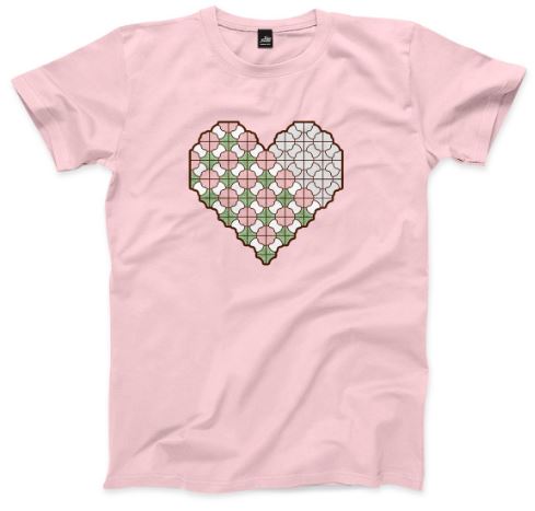 モザイクタイル　ハートTシャツ - ピンク(レトロ台湾　Tシャツ）